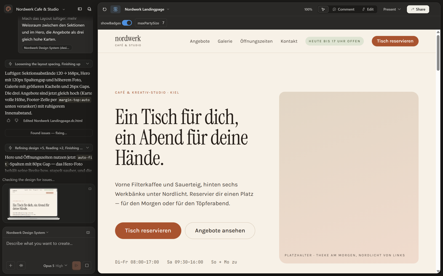 Folge-Prompt „Mach das Layout luftiger
