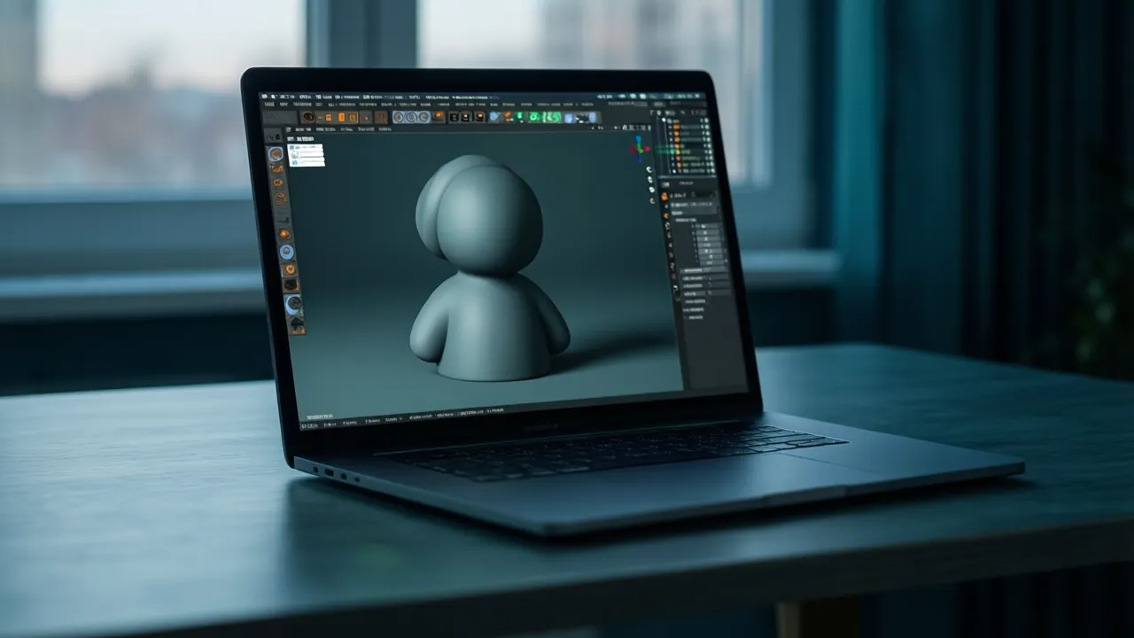 KI-Symbolbild: Ein Laptop zeigt den Bildschirm eines entfernten PCs mit einem 3D-Programm