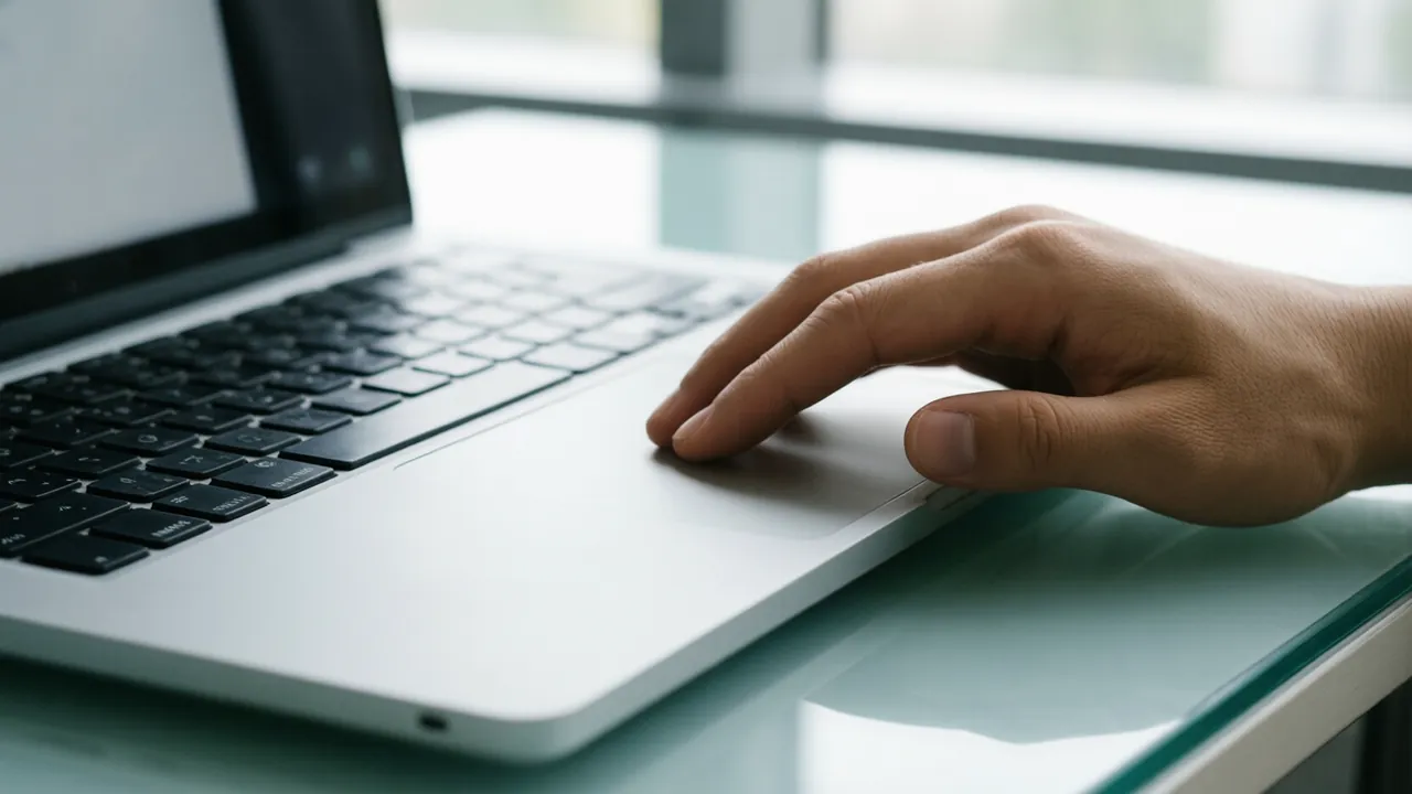 KI-Symbolbild: Hand auf einem großen Laptop-Trackpad