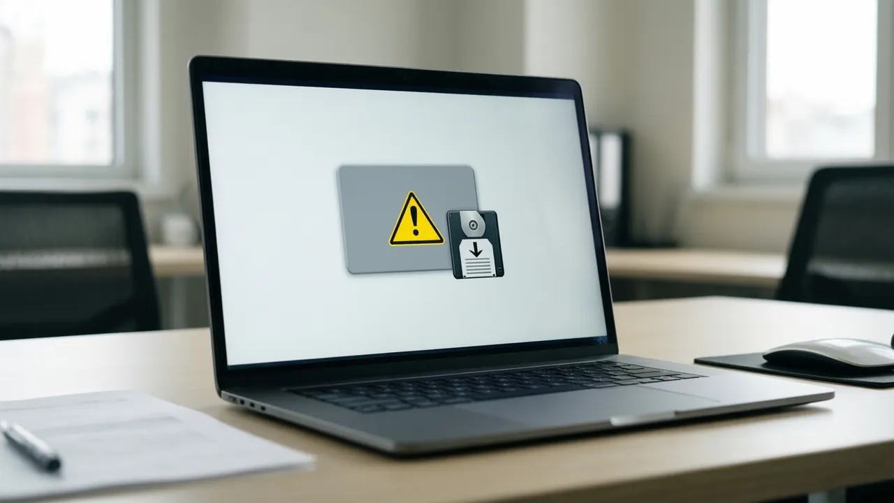 KI-Symbolbild: Laptop mit einem Warnhinweis-Fenster in der Bildschirmmitte