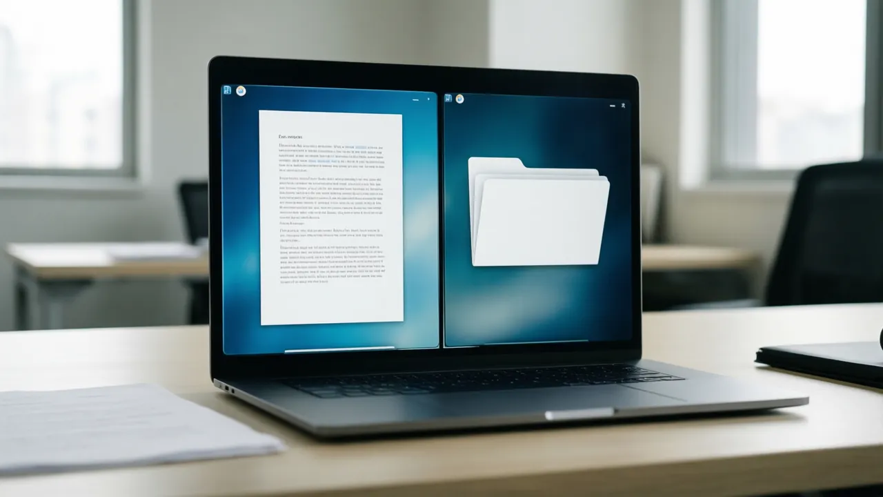 KI-Symbolbild: Laptop-Bildschirm mit zwei Fenstern nebeneinander