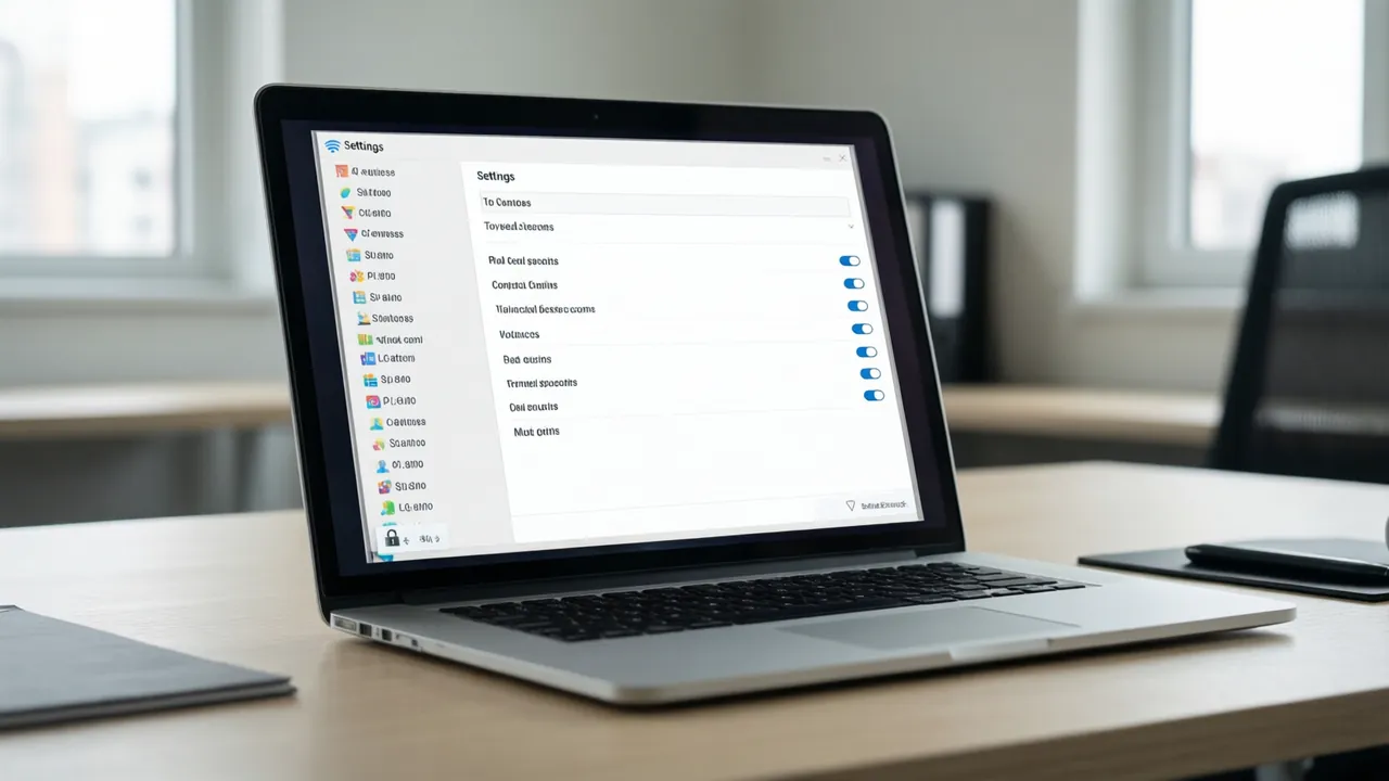 KI-Symbolbild: Laptop-Bildschirm mit einem Einstellungsfenster und Schaltern