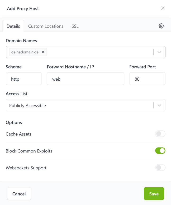 Nginx Proxy Manager: „Add Proxy Host